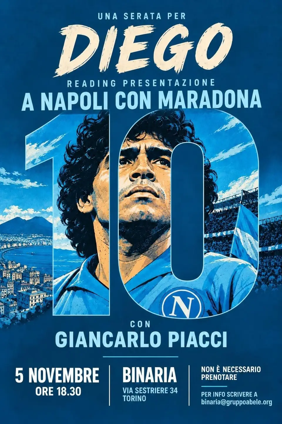 Locandina: Una serata per Diego. Reading “A Napoli con Maradona’’ con Giancarlo Piacci