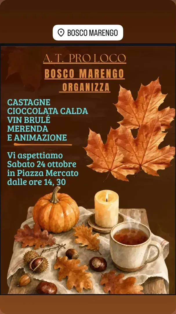 Locandina: Castagne, Cioccolata Calda, Vin Brulé e Animazione - A.T. Pro Loco Bosco Marengo