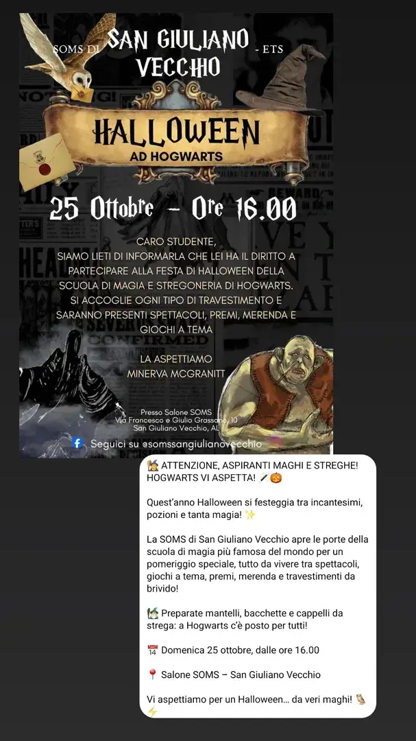 Locandina: Halloween ad Hogwarts - SOMS di San Giuliano Vecchio ETS