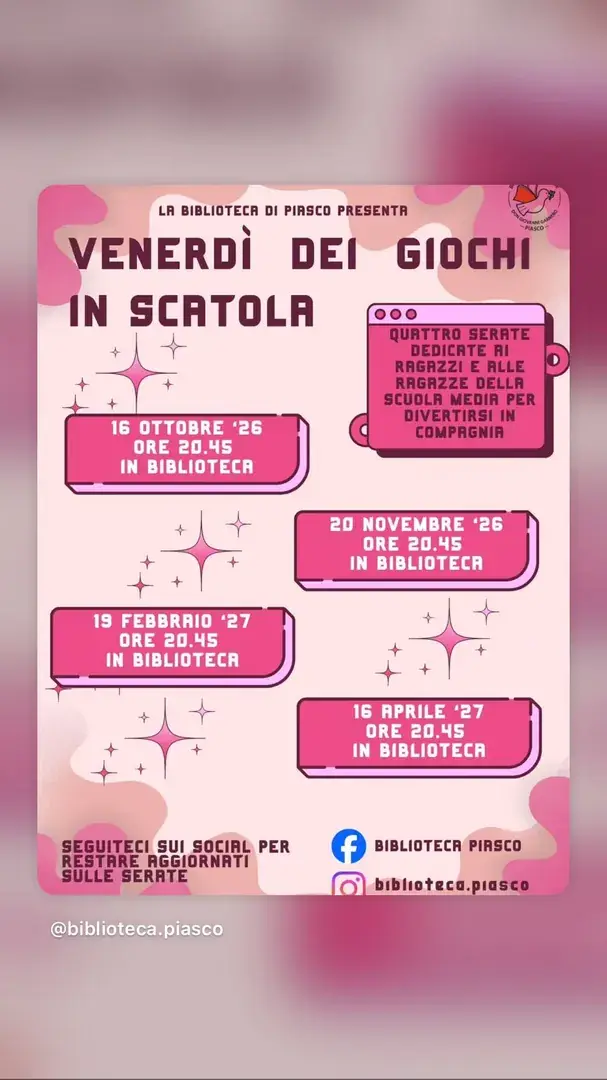 Locandina: Venerdì dei Giochi in Scatola - Biblioteca di Piasco